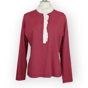 NEW Brooks Brothers LARGE Supima Cotton Stripe Ruffled Henley Shirt USA
